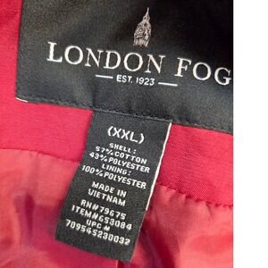 London Fog Trench Coat Womens 1X Red Hooded Snap Button Rain Jacket Outerwear